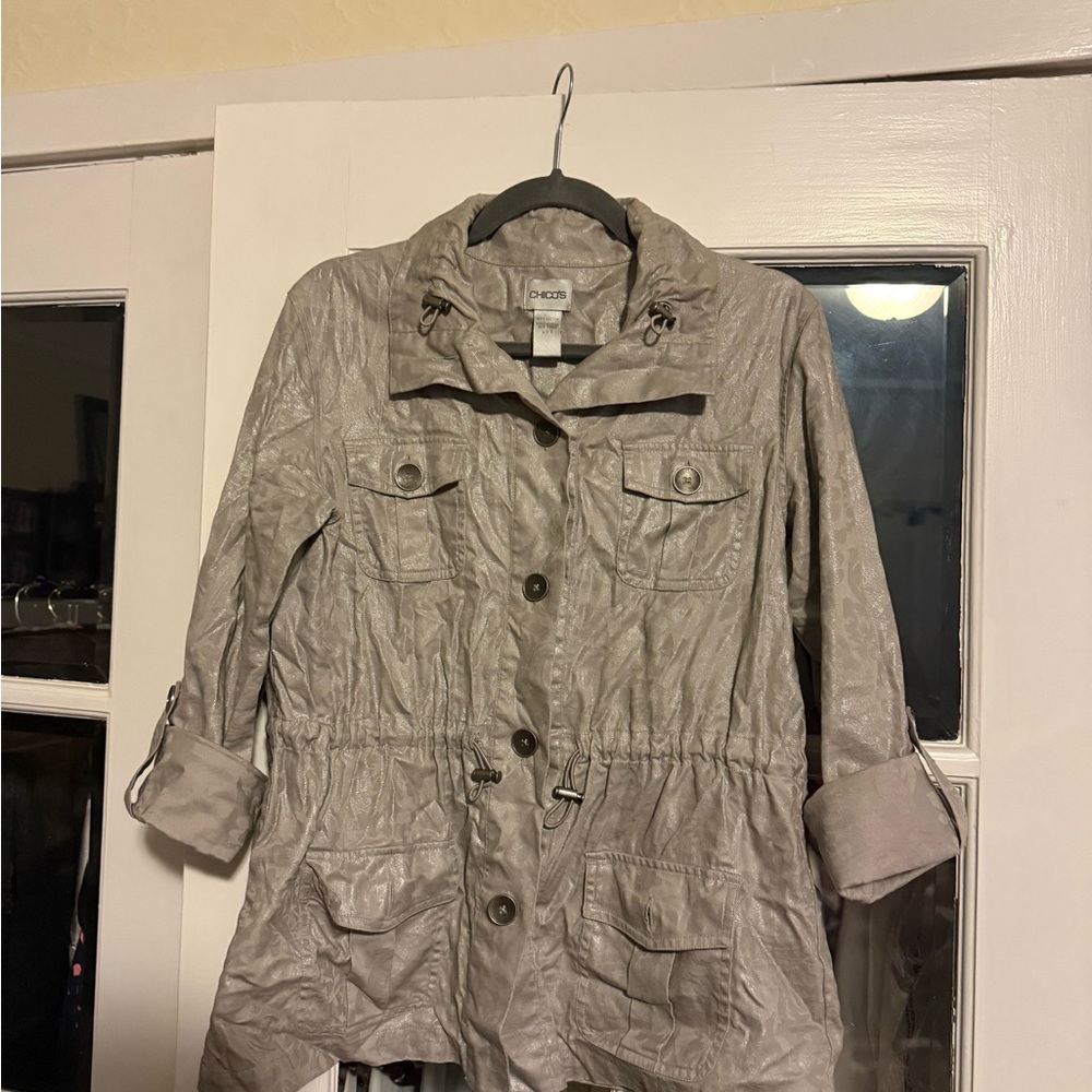 Chico's Gray Utility Jacket Lightweight Casual De… - image 1